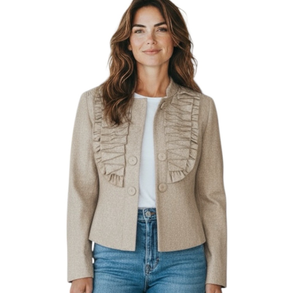 TABITHA Anthropologie ☆ "As You Please" Ruffle Cropped Wool Jacket